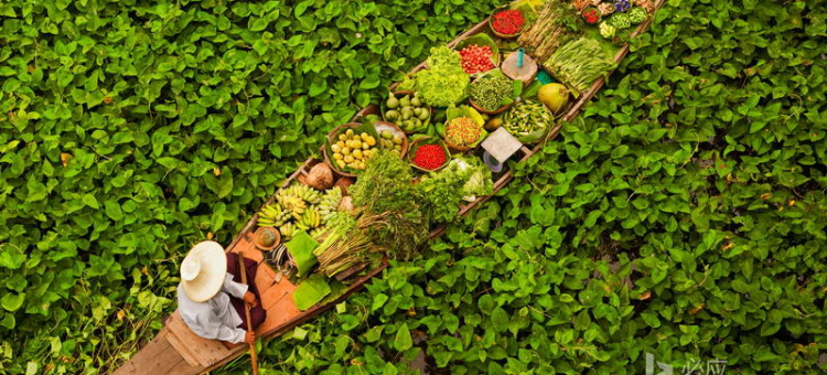 Floating market vendor near Bangkok, Thailand